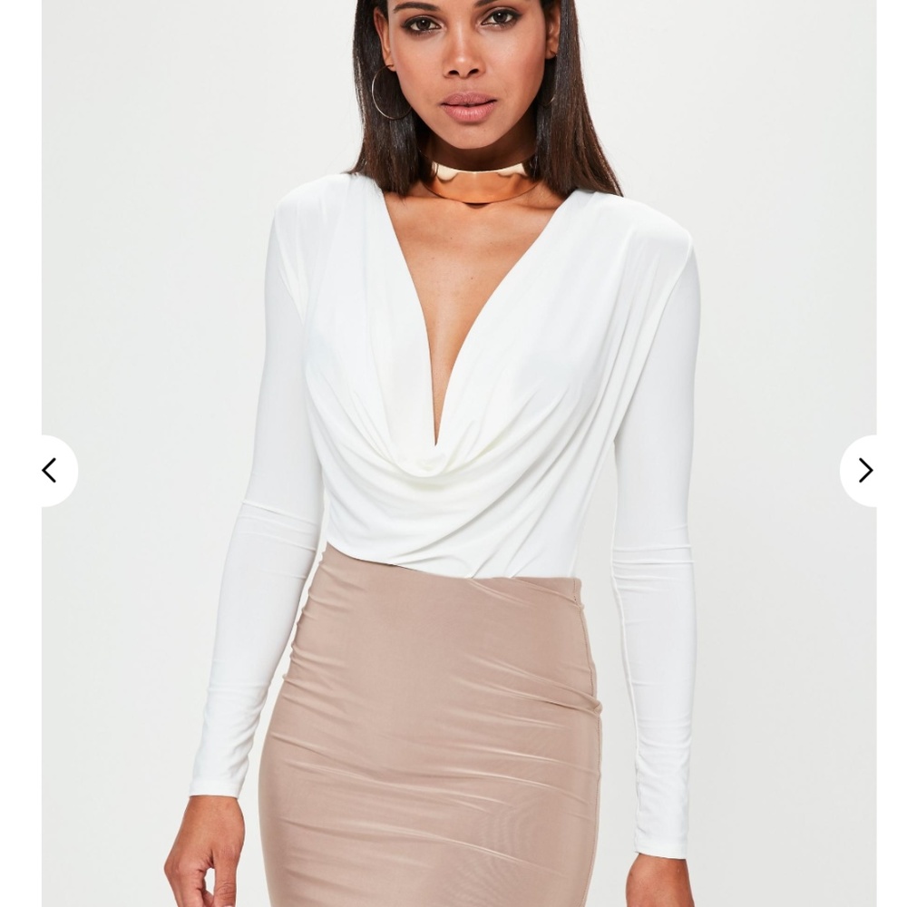 cowl neck bodysuit white